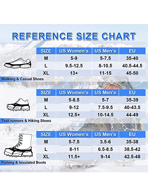 HONYAO Crampons, Ice Cleats for Shoes and Boots, Stainless Steel Anti Slip 19 Spikes Snow Grips Traction Cleats Men Women for Snowing Ice Fishing Hiking Climbing Jogging 