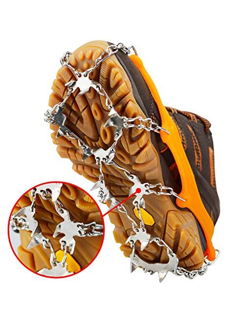 U UZOPI Traction Ice Cleat Crampons Snow Grips with 24 Anti-Slip Stainless Steel Spikes Safe Protect for Hiking Fishing Walking Climbing Jogging Mountaineering