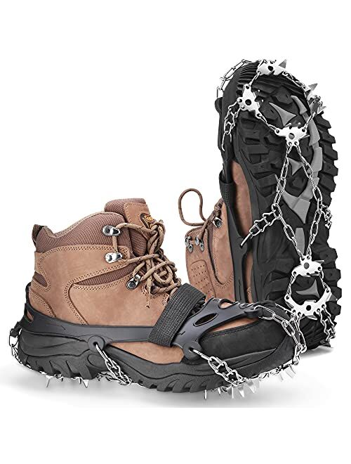 Crampons Walking Traction Snow Grips Ice Cleats for Shoes and Boots Men Women Kids Anti Slip Stainless Steel Spikes System Adapt Hiking, Walking Climbing Mountaineering, 