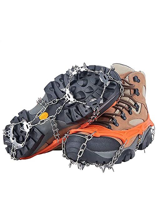 szlzhsm Crampons Universal Flexible Anti-Slip Ice Grips Snow Traction Cleats Ice Spikes Crampon with Stainless Steel Chain for Climbing Hiking