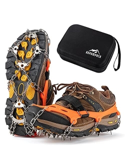 RUPUMPACK Crampons Ice Cleats Traction Snow Grips for Boots Shoes Men Women Kids, 23 Stainless Steel Micro Spikes, Anti Slip Safe Protect for Walking Fishing Jogging Clim