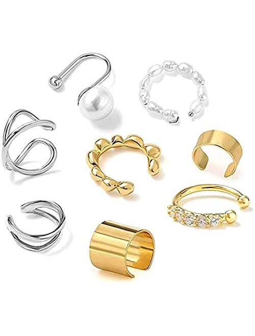 KunxQing 14k Gold Plated Cuff Hoop Earring, Double Huggie Earrings Cartilage Wrap Cuff Earrings for Girl Jewelry Gift