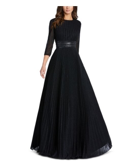 Embellished-Waist Pleated-Skirt Gown