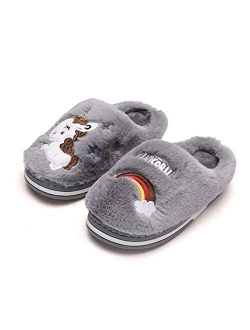 Kids Unicorn Slippers Winter Warm Cotton Slippers Plush Indoor Anti-Slip House Shoes for Girls and Boys (9.5-13 Little Kid)