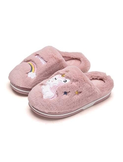 Kids Unicorn Slippers Winter Warm Cotton Slippers Plush Indoor Anti-Slip House Shoes for Girls and Boys (9.5-13 Little Kid)