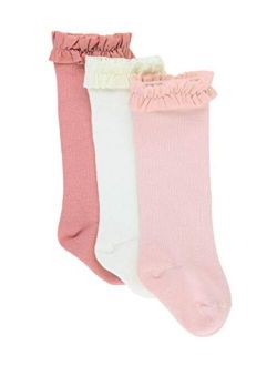 Girls 3-Pack Knee High Socks with Ruffles