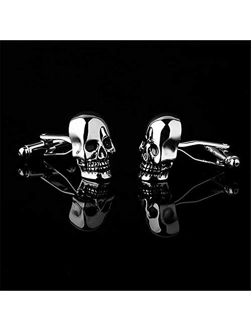 BXLE Cool Skull Cuff-Links, Unique 3D Skeleton Cufflinks, Gothic Shirt Studs Button for Young Men Theme Party, Groomsmen Gift, Pirate & Punk Style Suit Accesorries Jewelr