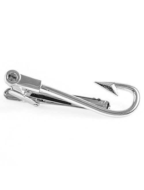 MRCUFF Fish Fisherman Fishing Hook Pair of Cufflinks & Tie Bar Clip in Presentation Gift Box & Polishing Cloth