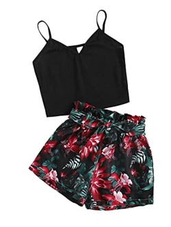 Girl's Summer 2 Piece Twist Front Crop Tops with Floral Belted Short Set