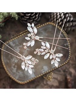 Jakawin Crystal Bride Wedding Hair Pins Silver Hair Piece Bridal Flower Hair Accessories for Women and Girls HP130 (Gold)