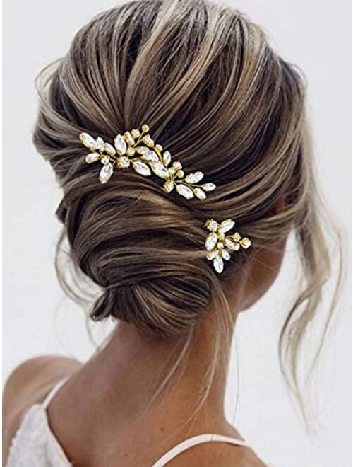 Jakawin Crystal Bride Wedding Hair Pins Silver Hair Piece Bridal Flower Hair Accessories for Women and Girls HP130 (Gold)