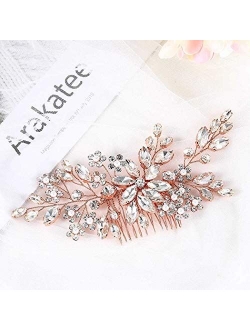 Catery Flower Crystal Bride Wedding Hair Comb Hair Accessories with Pearl Bridal Side Combs Headpiece for Women (Silver) (Silver)