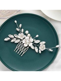 Gorais Bride Wedding Hair Comb Silver Flower Bridal Hair Piece Crystal Side Combs Hair Accessories for Women and Girls