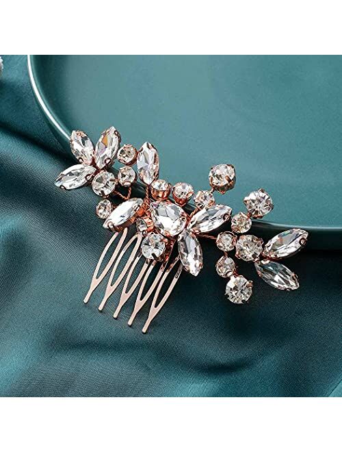 Catery Crystal Bride Wedding Hair Comb Hair Accessories with Rhinestone Bridal Side Combs for Women and Girls (A Silver)