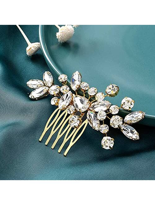 Catery Crystal Bride Wedding Hair Comb Hair Accessories with Rhinestone Bridal Side Combs for Women and Girls (A Silver)