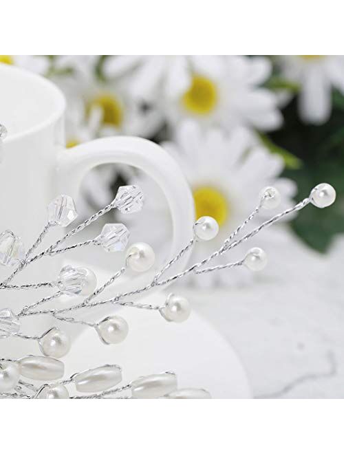 Barogirl Wedding White Flower Hair Comb Clip Crystal Bride Hair Piece Bridal Hair Accessories for Women