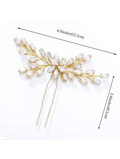 Yean Wedding Hair Pins Rhinestone Crystal Bridal Hair Accessories Fashion Hair Piece for Women and Girls (Gold)