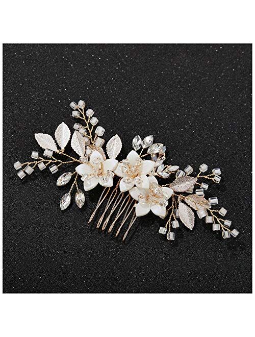 SWEETV Wedding Hair Comb Clip Bridal Crystal Wedding Hair Accessories for Brides and Bridesmaid, Gold