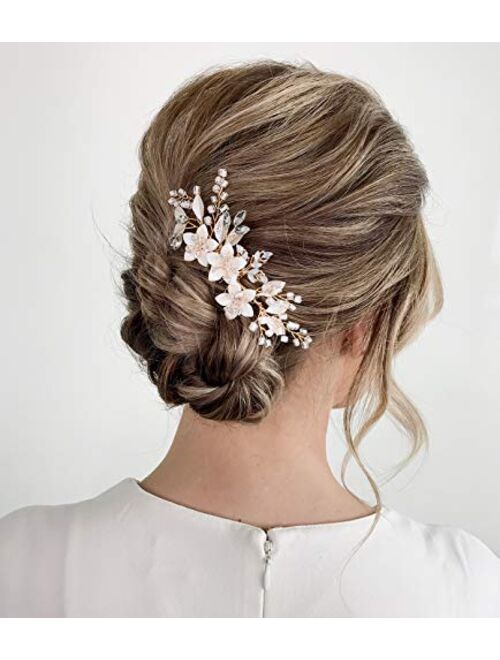 SWEETV Wedding Hair Comb Clip Bridal Crystal Wedding Hair Accessories for Brides and Bridesmaid, Gold