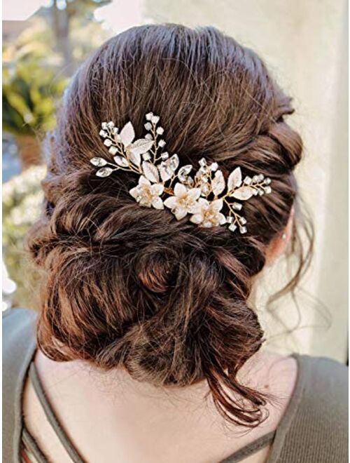 SWEETV Wedding Hair Comb Clip Bridal Crystal Wedding Hair Accessories for Brides and Bridesmaid, Gold