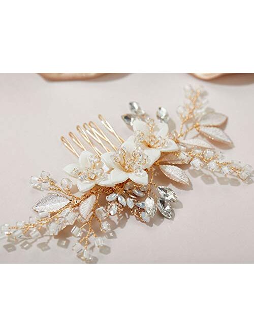 SWEETV Wedding Hair Comb Clip Bridal Crystal Wedding Hair Accessories for Brides and Bridesmaid, Gold