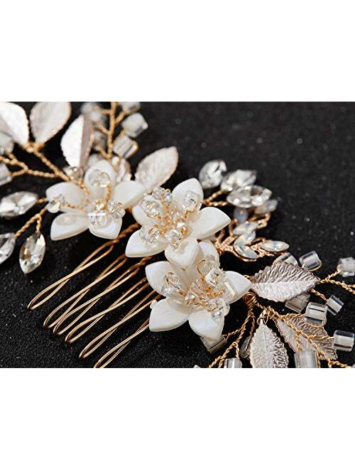 SWEETV Wedding Hair Comb Clip Bridal Crystal Wedding Hair Accessories for Brides and Bridesmaid, Gold