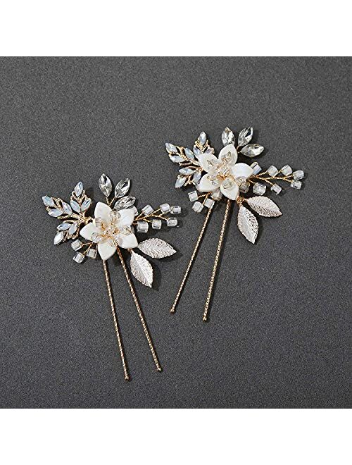 SWEETV Wedding Hair Comb Clip Bridal Crystal Wedding Hair Accessories for Brides and Bridesmaid, Gold