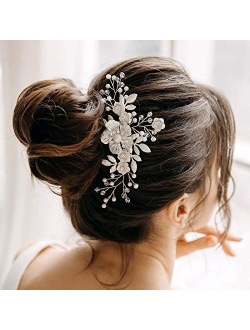 AW BRIDAL Wedding Hair Comb Ivory Flower Bridal Headpiece Hair Clip Wedding Hair Accessories for Brides (Silver)