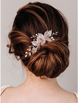 AW BRIDAL Wedding Hair Comb Ivory Flower Bridal Headpiece Hair Clip Wedding Hair Accessories for Brides (Silver)