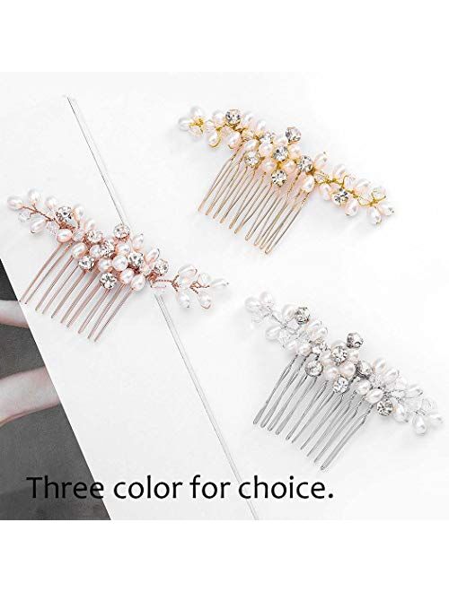 Brishow Crystal Bride Wedding Hair Comb Bridal Hair Pieces Pearl Hair Accessories for Women and Girls (Silver)