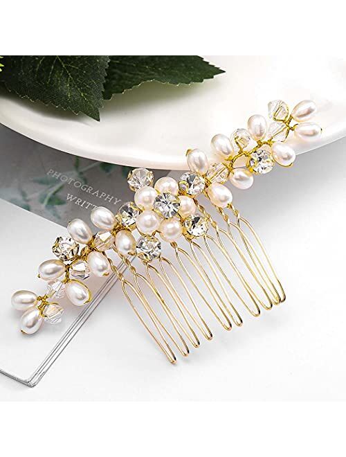 Brishow Crystal Bride Wedding Hair Comb Bridal Hair Pieces Pearl Hair Accessories for Women and Girls (Silver)