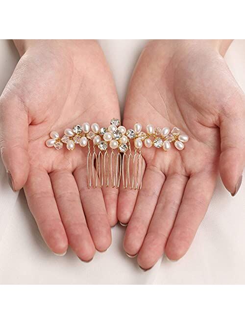 Brishow Crystal Bride Wedding Hair Comb Bridal Hair Pieces Pearl Hair Accessories for Women and Girls (Silver)