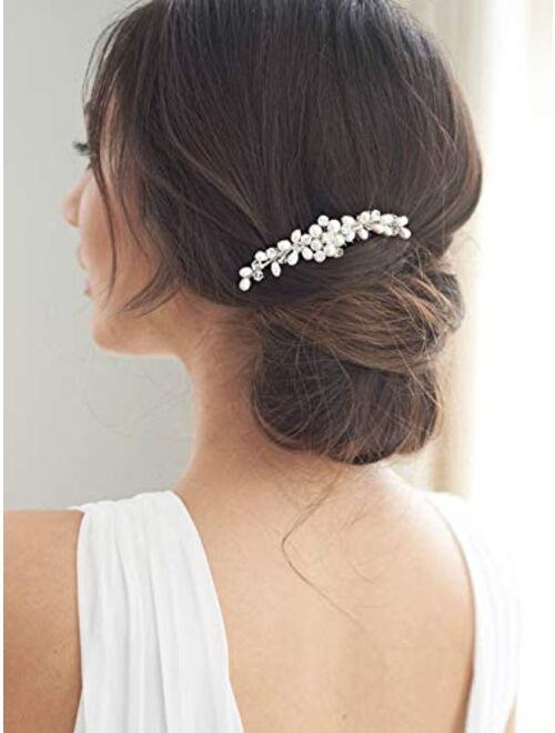 Brishow Crystal Bride Wedding Hair Comb Bridal Hair Pieces Pearl Hair Accessories for Women and Girls (Silver)