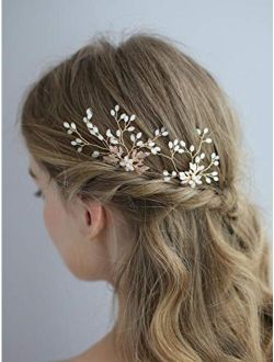 AW BRIDAL Wedding Hair Pins Flower Bridal Hair Pieces Bridal Hair Comb Clip Wedding Hair Accessories for Brides Bridesmaids 2Pcs (Gold)