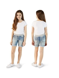 VIGOSS Girls' Knit Waist Bermuda Shorts, Casual Pull-On Jean Shorts for Girls