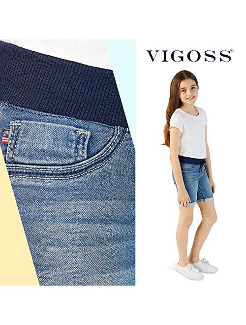 VIGOSS Girls' Knit Waist Bermuda Shorts, Casual Pull-On Jean Shorts for Girls