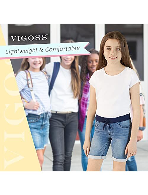 VIGOSS Girls' Knit Waist Bermuda Shorts, Casual Pull-On Jean Shorts for Girls