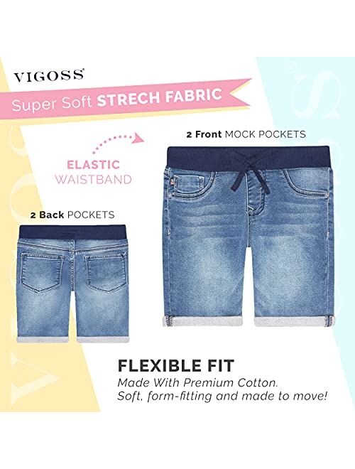 VIGOSS Girls' Knit Waist Bermuda Shorts, Casual Pull-On Jean Shorts for Girls