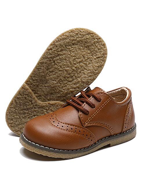 Timatego Toddler Boys Girls Oxford Shoes PU Leather Lace Up School Loafer Flats Baby Infant Uniform Dress Shoes(Toddler/Little Kid)