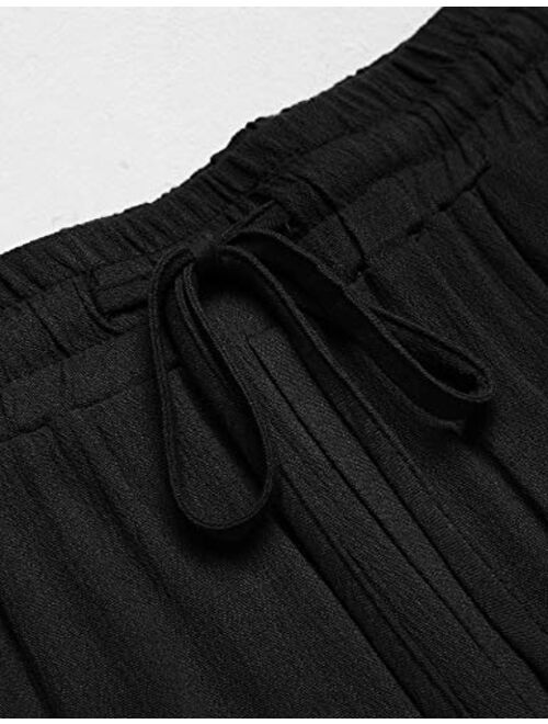 Wildtrest Women's Drawstring Cropped Wide Leg Pants Casual Loose Cotton Capri Trouser