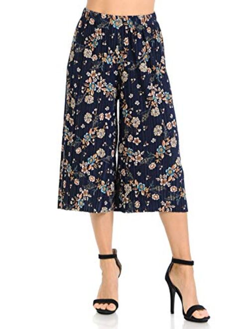 Auliné Collection Womens Pleated High Waist Wide Leg Cropped Capri Culotte Pants