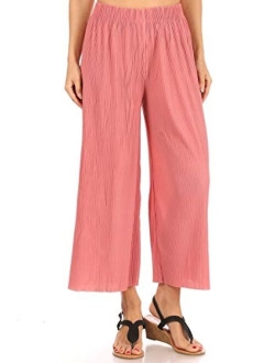 ShoSho Womens Paper Bag Waist Cropped Pants Casual Wide Leg with Pockets