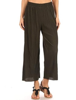 ShoSho Womens Paper Bag Waist Cropped Pants Casual Wide Leg with Pockets