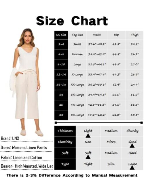 LNX Womens Linen Pants High Waisted Wide Leg Drawstring Casual Loose Trousers with Pockets