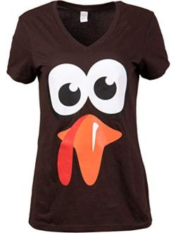 Silly Turkey Face | Funny Thanksgiving Fall Joke Humor Tee Shirt for Women V-Neck Ladies T-Shirt