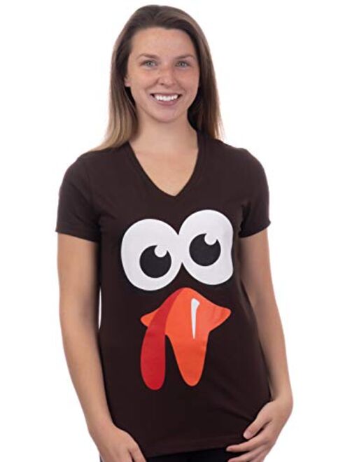 Silly Turkey Face | Funny Thanksgiving Fall Joke Humor Tee Shirt for Women V-Neck Ladies T-Shirt