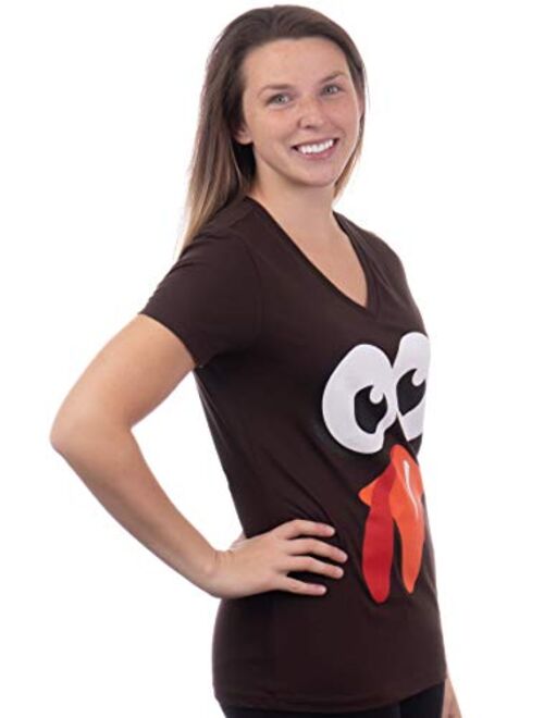 Silly Turkey Face | Funny Thanksgiving Fall Joke Humor Tee Shirt for Women V-Neck Ladies T-Shirt