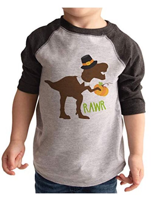 7 ate 9 Apparel Kids Dinosaur Thanksgiving Grey Raglan