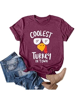 Gobble Gobble Thanksgiving T-Shirt Women Funny Turkey Graphic Print Shirts Thanksgiving Gift Fall Tee Top