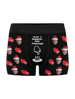 Custom Boxers for Men with Face Snowman Green Personalized Christmas Underwear for Men Funny Gag Gift